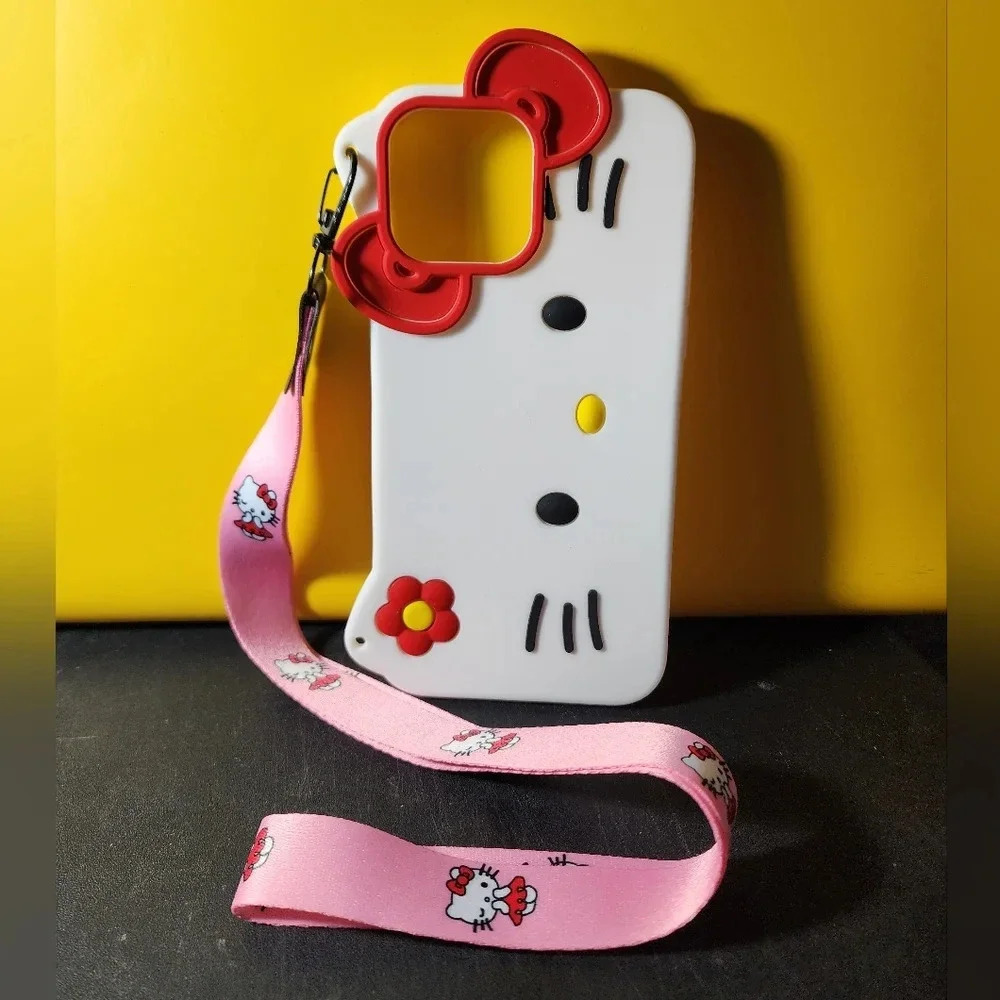 Hello Kitty iPhone 13 Pro Max Soft Silicone Case w 15 inch Lanyard